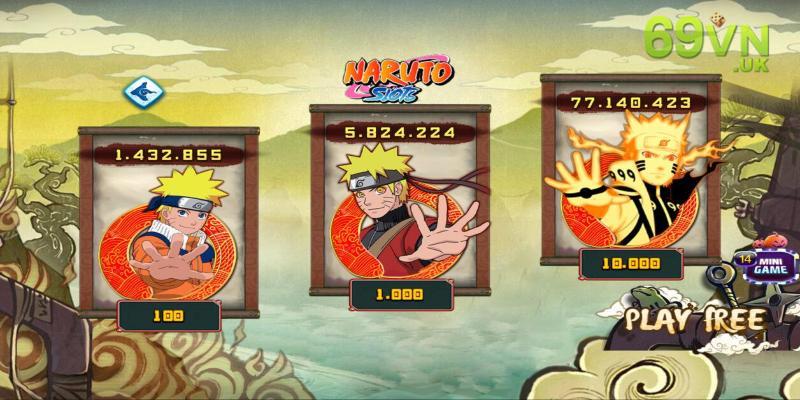 Slot Naruto có 3 mức cược cho người chơi lựa chọn: 1K, 10K và 100K